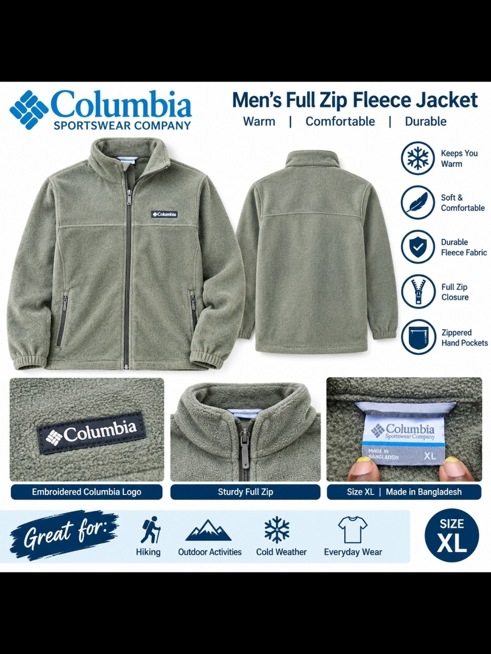 Columbia Men's Full-Zip Fleece Jacket - Olive Green